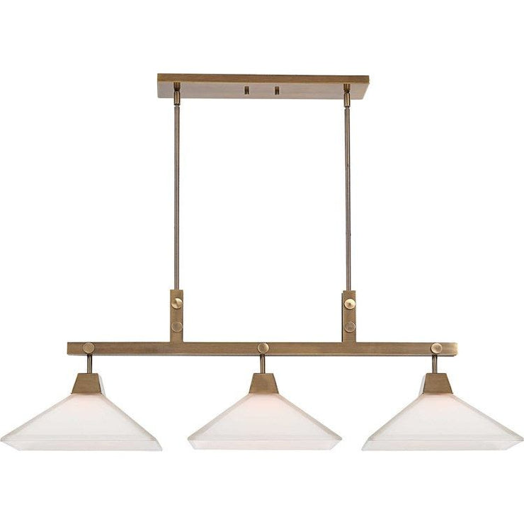 Uttermost Brookdale White Frosted Glass Shades with Aged Brass Finish 3 Light Linear Chandelier