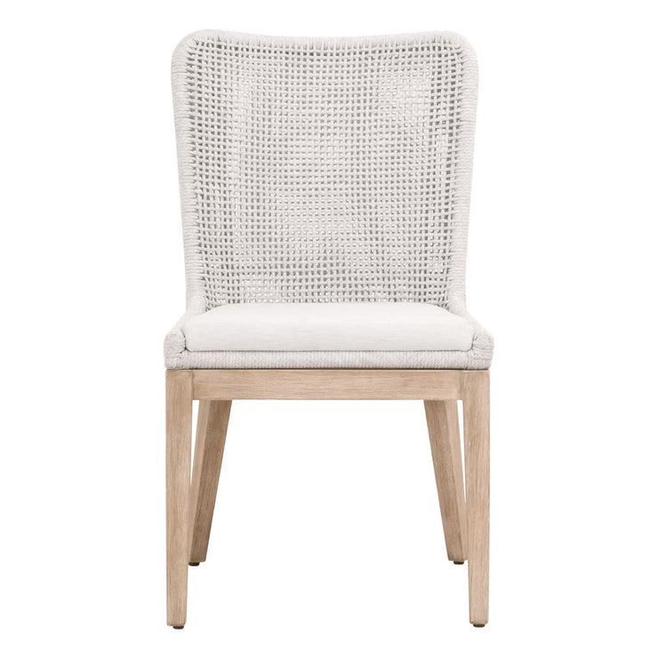 Essentials For Living Mesh Dining Chair ~ White Speckle Flat Rope, Performance White Speckle With Natural Gray Mahogany Frame