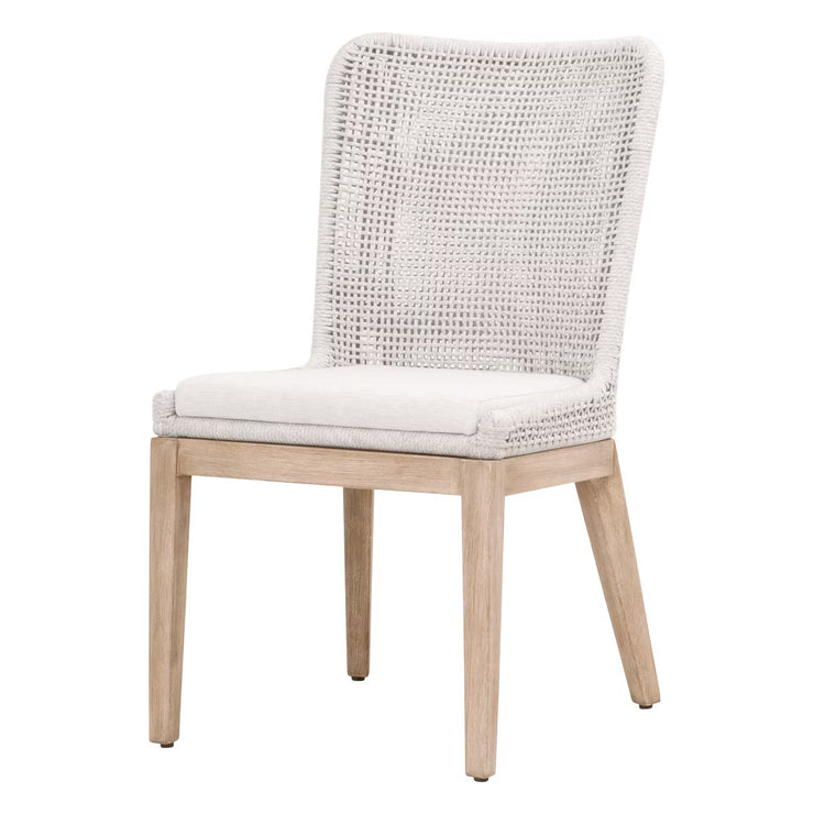 Essentials For Living Mesh Dining Chair ~ White Speckle Flat Rope, Performance White Speckle With Natural Gray Mahogany Frame