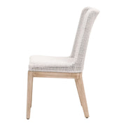 Essentials For Living Mesh Dining Chair ~ White Speckle Flat Rope, Performance White Speckle With Natural Gray Mahogany Frame