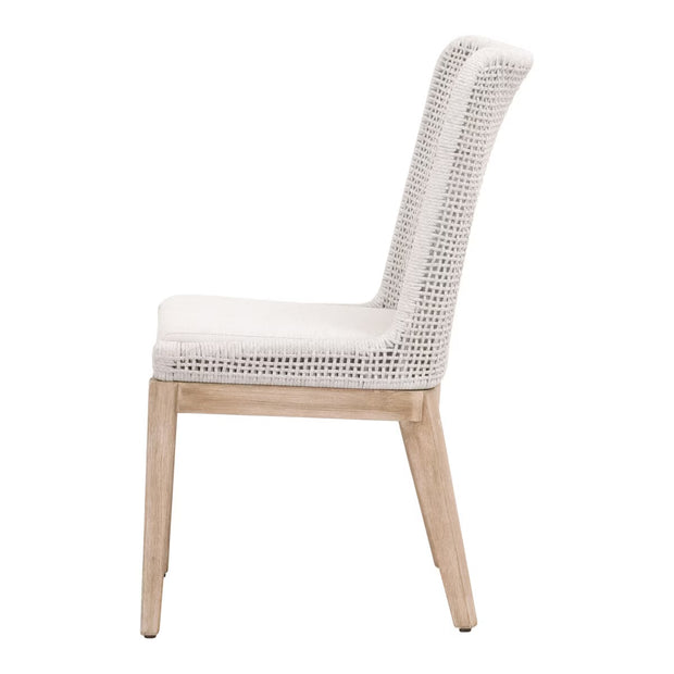 Essentials For Living Mesh Dining Chair ~ White Speckle Flat Rope, Performance White Speckle With Natural Gray Mahogany Frame