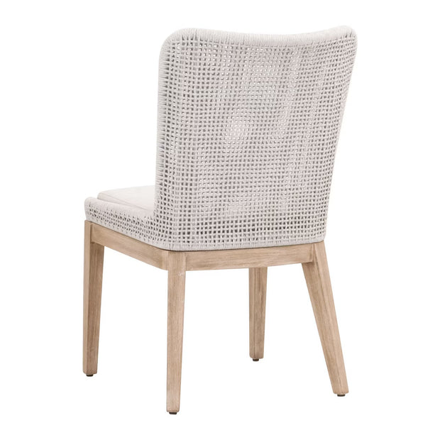 Essentials For Living Mesh Dining Chair ~ White Speckle Flat Rope, Performance White Speckle With Natural Gray Mahogany Frame