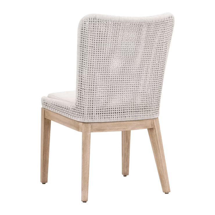 Essentials For Living Mesh Dining Chair ~ White Speckle Flat Rope, Performance White Speckle With Natural Gray Mahogany Frame