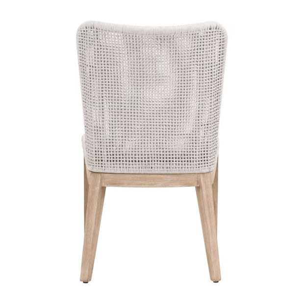 Essentials For Living Mesh Dining Chair ~ White Speckle Flat Rope, Performance White Speckle With Natural Gray Mahogany Frame
