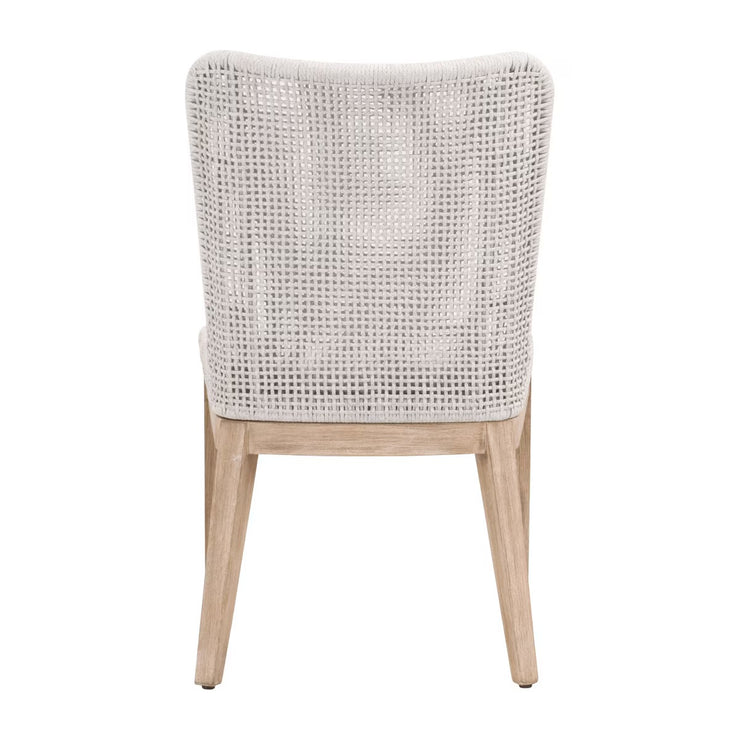 Essentials For Living Mesh Dining Chair ~ White Speckle Flat Rope, Performance White Speckle With Natural Gray Mahogany Frame