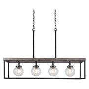 Uttermost Pearsall Seeded Glass Bulbs with Textured Black Metal and Distressed Wood Island Light