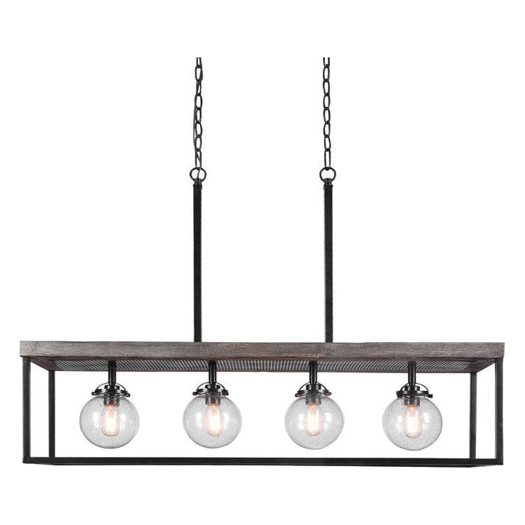 Uttermost Pearsall Seeded Glass Bulbs with Textured Black Metal and Distressed Wood Island Light