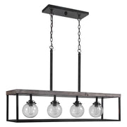 Uttermost Pearsall Seeded Glass Bulbs with Textured Black Metal and Distressed Wood Island Light