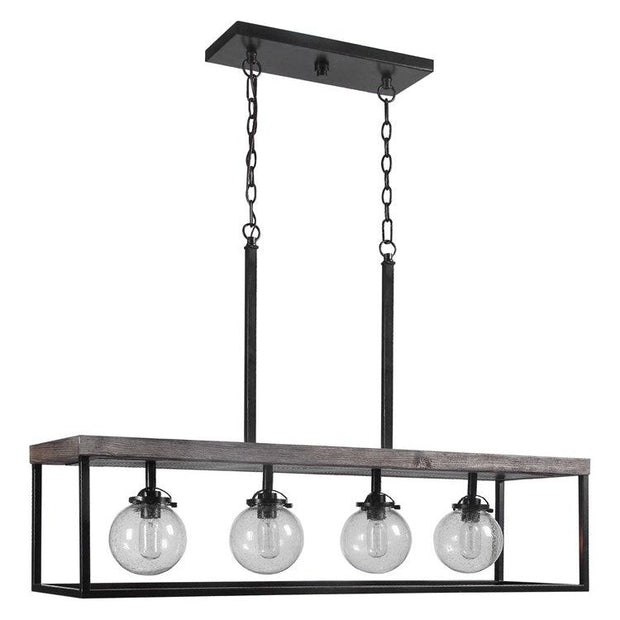 Uttermost Pearsall Seeded Glass Bulbs with Textured Black Metal and Distressed Wood Island Light