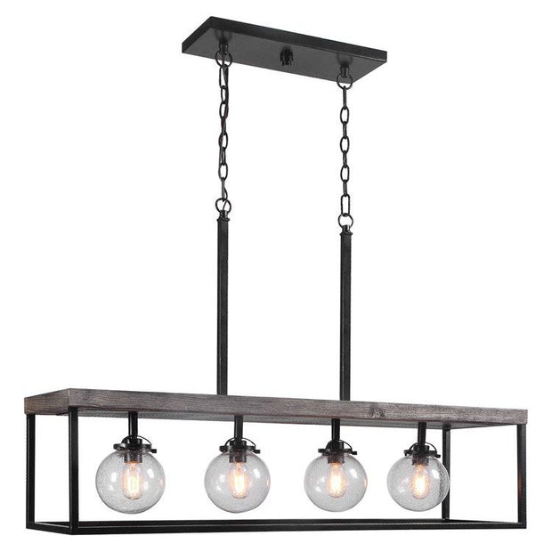 Uttermost Pearsall Seeded Glass Bulbs with Textured Black Metal and Distressed Wood Island Light