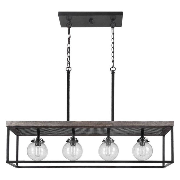 Uttermost Pearsall Seeded Glass Bulbs with Textured Black Metal and Distressed Wood Island Light