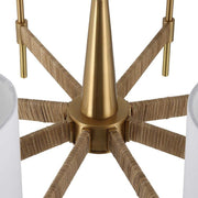 Uttermost Lautoka Rattan Wrapped Arms with Warm Brass Finish and White Linen Shades 8 Light Chandelier