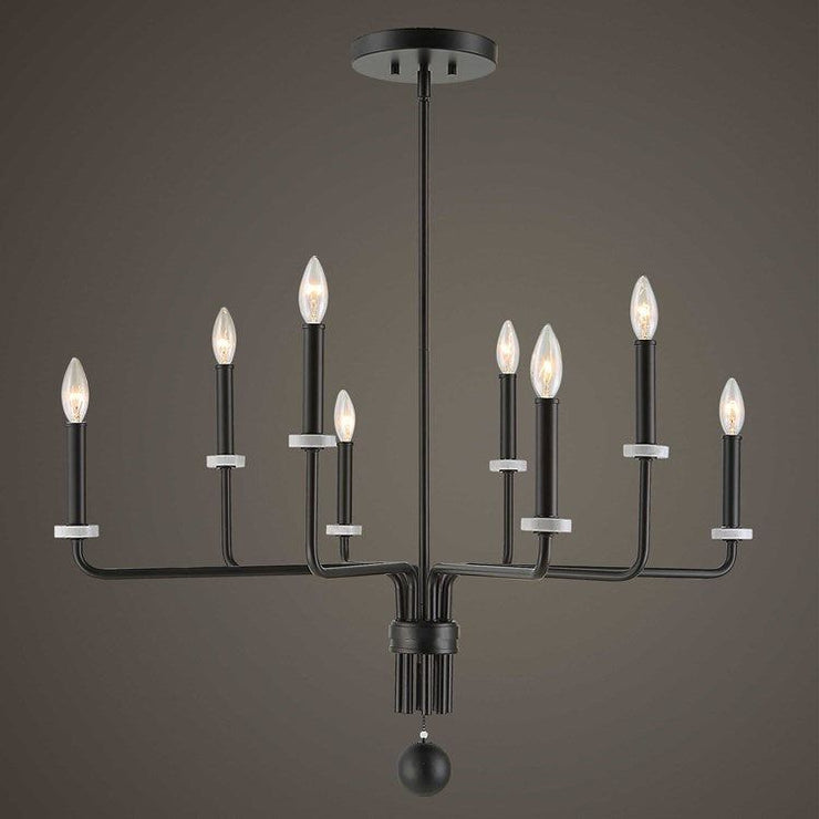 Uttermost Ebony Elegance Matte Black with White Marble Bobeches Modern 8 Light Chandelier