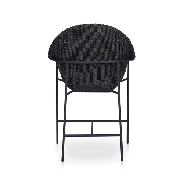 Four Hands Suerte Black Woven Outdoor Counter Stool ~ Arashi Ink Cushioned Seat