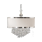 Uttermost Fascination Antique Linen Drum Shade with Free Falling Crystals 3 Light Chandelier