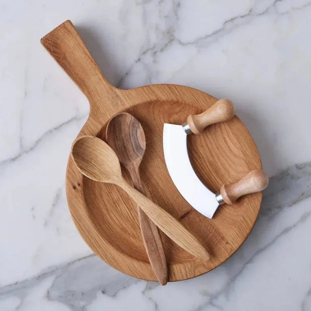 etúHOME Italien Chef Set Includes Cutting Board Bowl, Pizza Cutter, Mezzaluna and Serving Spoons