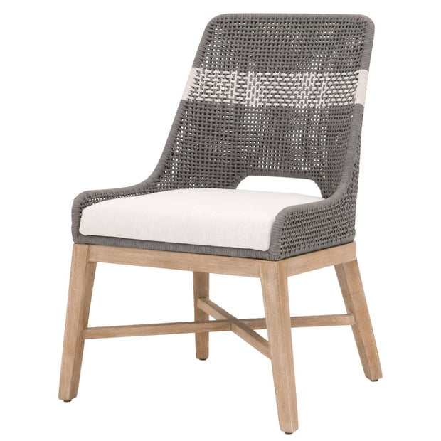 Essentials For Living Tapestry Dining Chair ~ Dove Flat Rope, White Speckle Stripe, Performance White Speckle With Natural Gray Mahogany Frame