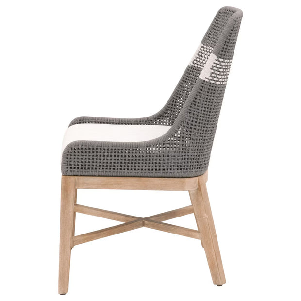 Essentials For Living Tapestry Dining Chair ~ Dove Flat Rope, White Speckle Stripe, Performance White Speckle With Natural Gray Mahogany Frame