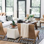 etúHOME Handcrafted European White Leather Cube Ottoman
