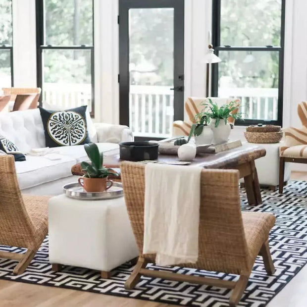 etúHOME Handcrafted European White Leather Cube Ottoman