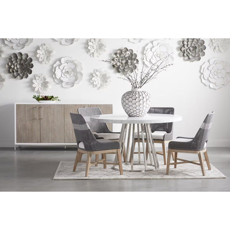 Essentials For Living Tapestry Dining Chair ~ Dove Flat Rope, White Speckle Stripe, Performance White Speckle With Natural Gray Mahogany Frame
