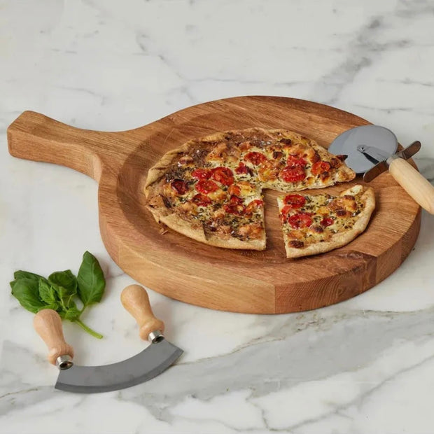 etúHOME Italien Chef Set Includes Large Cutting Board Bowl, Pizza Cutter, Mezzaluna and Serving Spoons