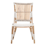Essentials For Living Tulum Dining Chair ~ White & Stone Synthetic With Natural Rattan Frame