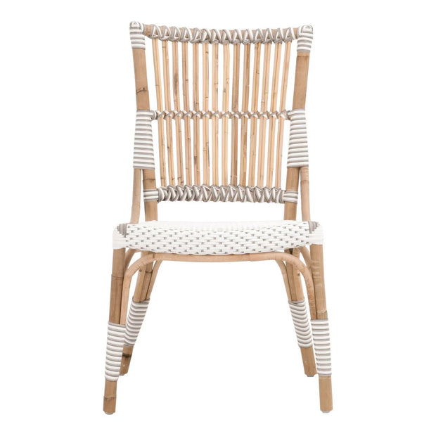 Essentials For Living Tulum Dining Chair ~ White & Stone Synthetic With Natural Rattan Frame