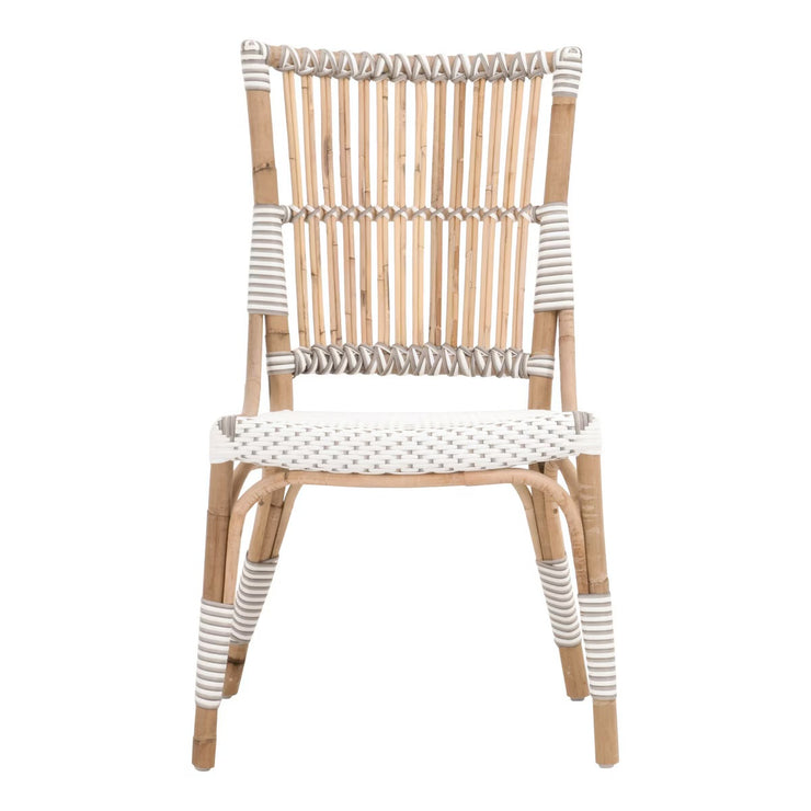 Essentials For Living Tulum Dining Chair ~ White & Stone Synthetic With Natural Rattan Frame