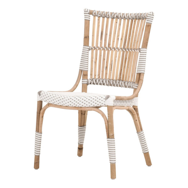 Essentials For Living Tulum Dining Chair ~ White & Stone Synthetic With Natural Rattan Frame