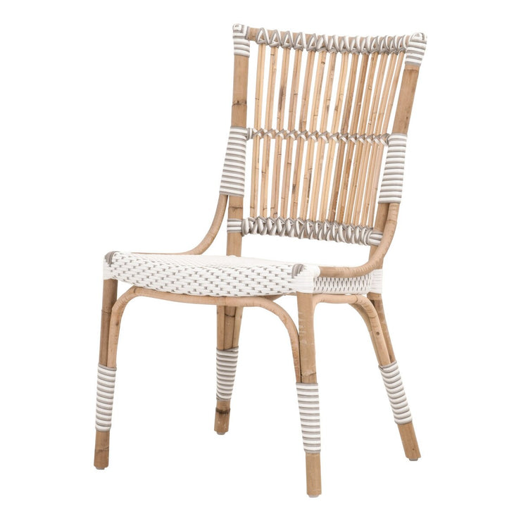 Essentials For Living Tulum Dining Chair ~ White & Stone Synthetic With Natural Rattan Frame