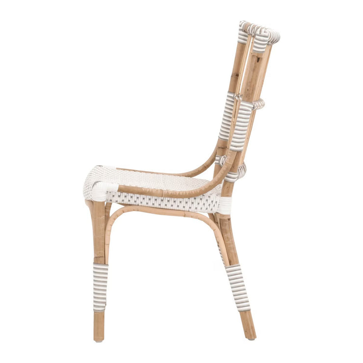 Essentials For Living Tulum Dining Chair ~ White & Stone Synthetic With Natural Rattan Frame