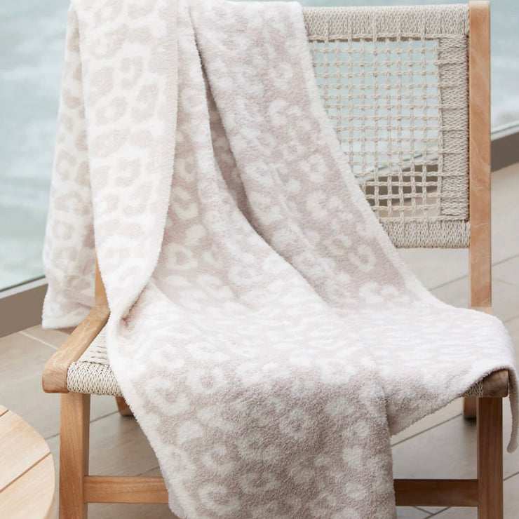 Barefoot Dreams CozyChic Barefoot in The Wild Leopard Cream and Stone Throw Blanket