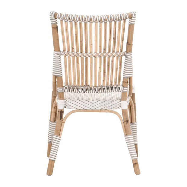 Essentials For Living Tulum Dining Chair ~ White & Stone Synthetic With Natural Rattan Frame
