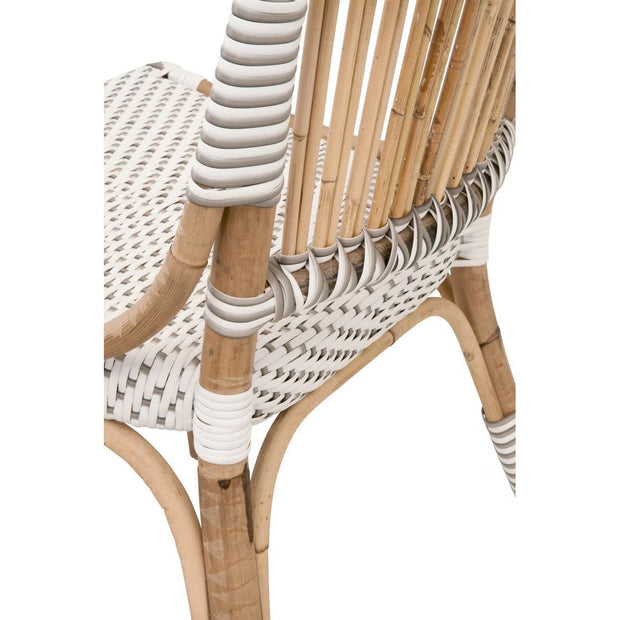 Essentials For Living Tulum Dining Chair ~ White & Stone Synthetic With Natural Rattan Frame