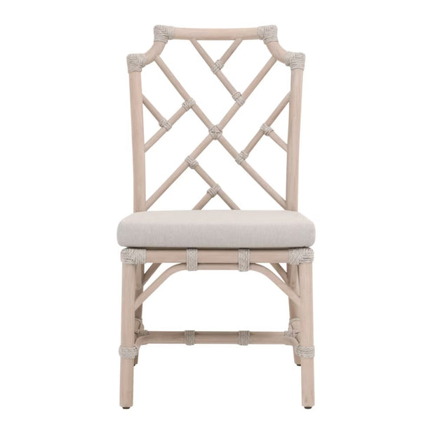 Essentials For Living Bayview Dining Chair~ Taupe & White Flat Rope, Performance Pumice With Washed Ever Teak Frame