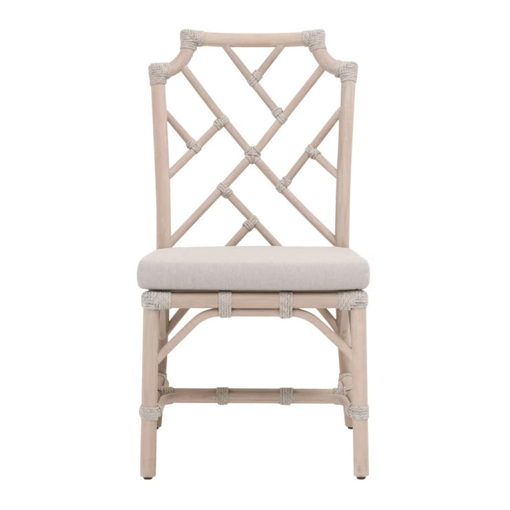 Essentials For Living Bayview Dining Chair~ Taupe & White Flat Rope, Performance Pumice With Washed Ever Teak Frame