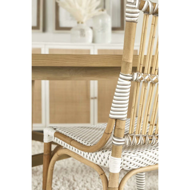 Essentials For Living Tulum Dining Chair ~ White & Stone Synthetic With Natural Rattan Frame