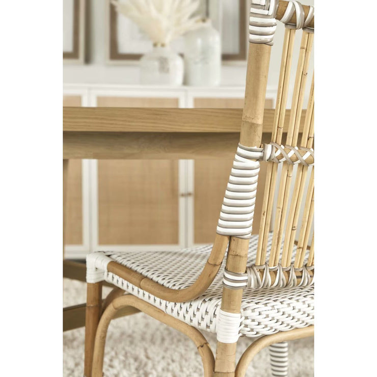 Essentials For Living Tulum Dining Chair ~ White & Stone Synthetic With Natural Rattan Frame