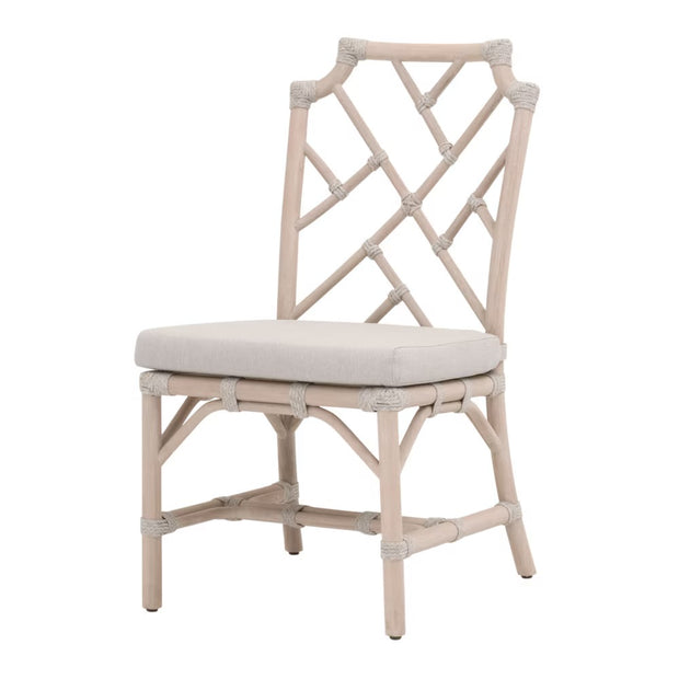 Essentials For Living Bayview Dining Chair~ Taupe & White Flat Rope, Performance Pumice With Washed Ever Teak Frame
