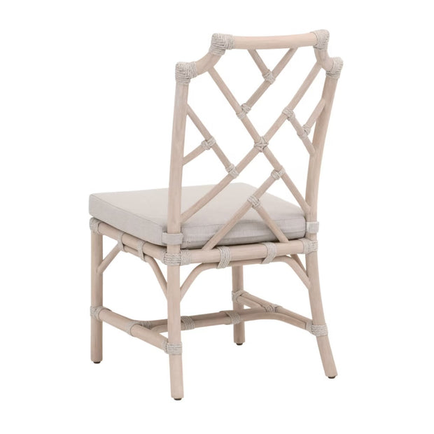 Essentials For Living Bayview Dining Chair~ Taupe & White Flat Rope, Performance Pumice With Washed Ever Teak Frame