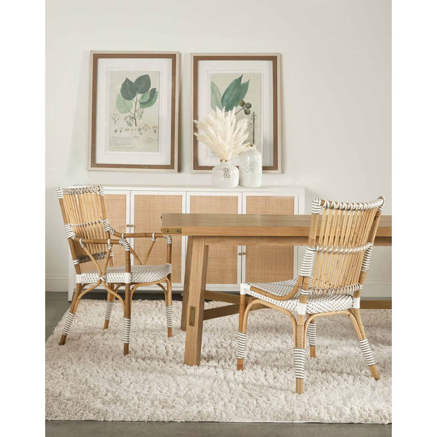 Essentials For Living Tulum Dining Chair ~ White & Stone Synthetic With Natural Rattan Frame