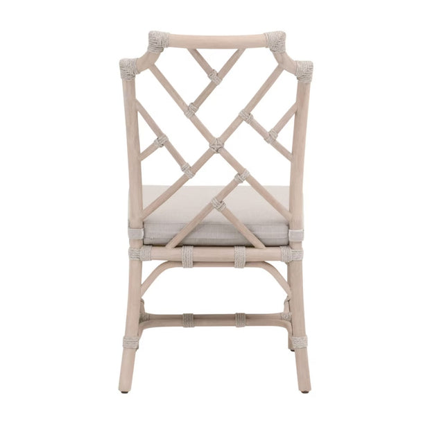 Essentials For Living Bayview Dining Chair~ Taupe & White Flat Rope, Performance Pumice With Washed Ever Teak Frame