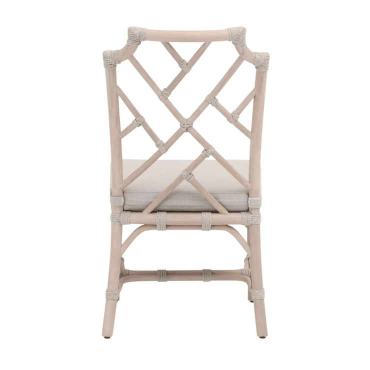 Essentials For Living Bayview Dining Chair~ Taupe & White Flat Rope, Performance Pumice With Washed Ever Teak Frame
