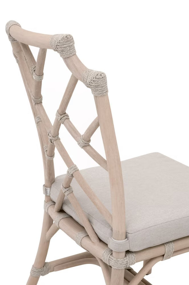 Essentials For Living Bayview Dining Chair~ Taupe & White Flat Rope, Performance Pumice With Washed Ever Teak Frame