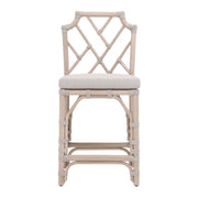 Essentials For Living Bayview Counter Stool ~ Taupe & White Flat Rope, Performance Pumice Fabric With Washed Ever Teak Frame