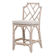 Essentials For Living Bayview Counter Stool ~ Taupe & White Flat Rope, Performance Pumice Fabric With Washed Ever Teak Frame
