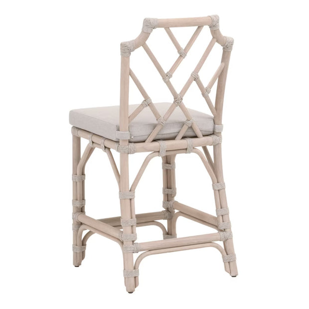 Essentials For Living Bayview Counter Stool ~ Taupe & White Flat Rope, Performance Pumice Fabric With Washed Ever Teak Frame