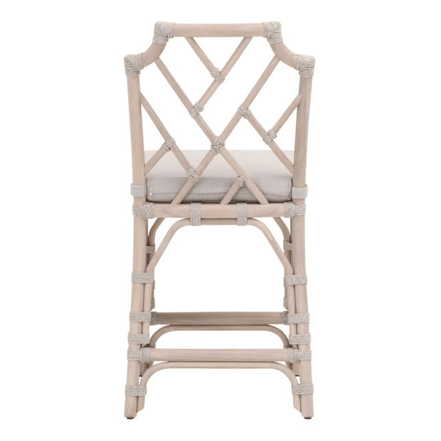 Essentials For Living Bayview Counter Stool ~ Taupe & White Flat Rope, Performance Pumice Fabric With Washed Ever Teak Frame