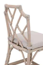 Essentials For Living Bayview Counter Stool ~ Taupe & White Flat Rope, Performance Pumice Fabric With Washed Ever Teak Frame